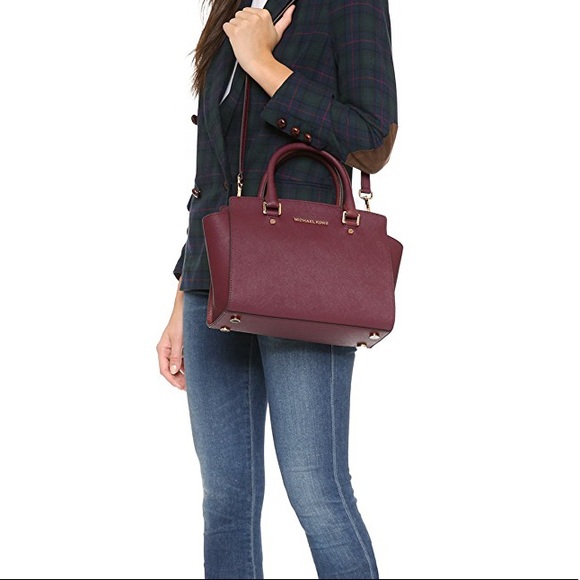MICHAEL KORS Selma Medium Satchel Merlot Top Zip - Picture 3 of 8